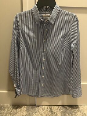 J. Crew Navy and White Vertical Stripe Dress Shirt